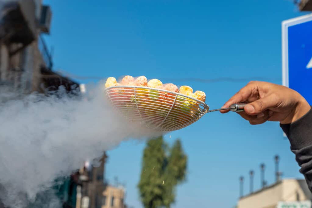 pan with freeze dried colorful food in it