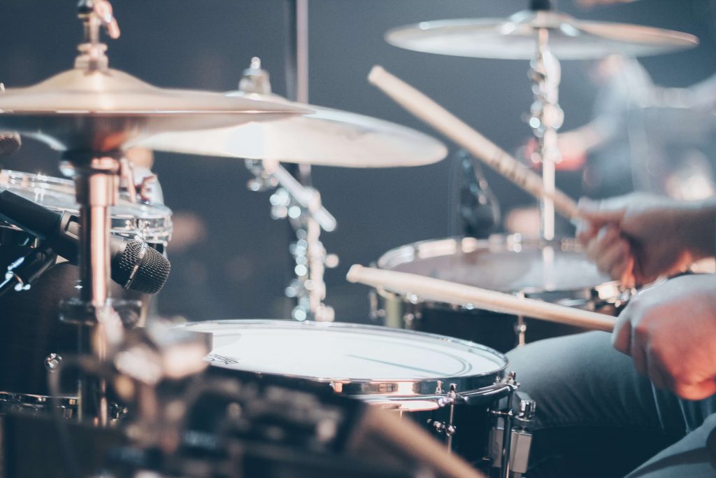 Drum set being played on