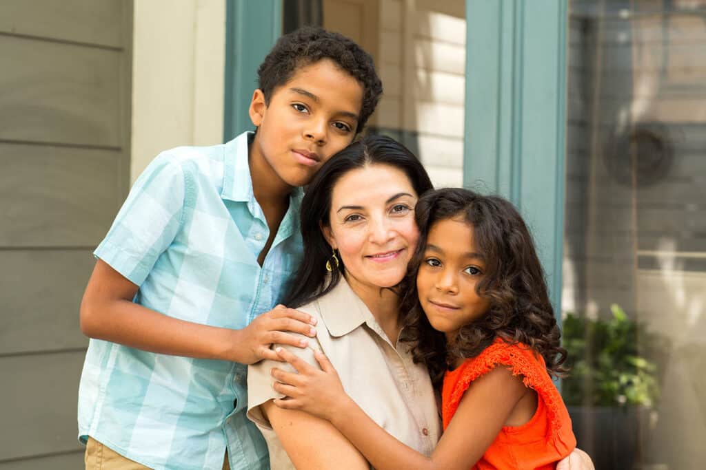 mother with son and daughter