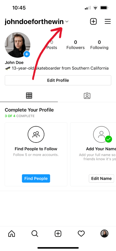 click profile name